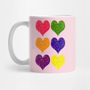 Six Hearts in Red Green Orange Blue Purple Yellow Mug